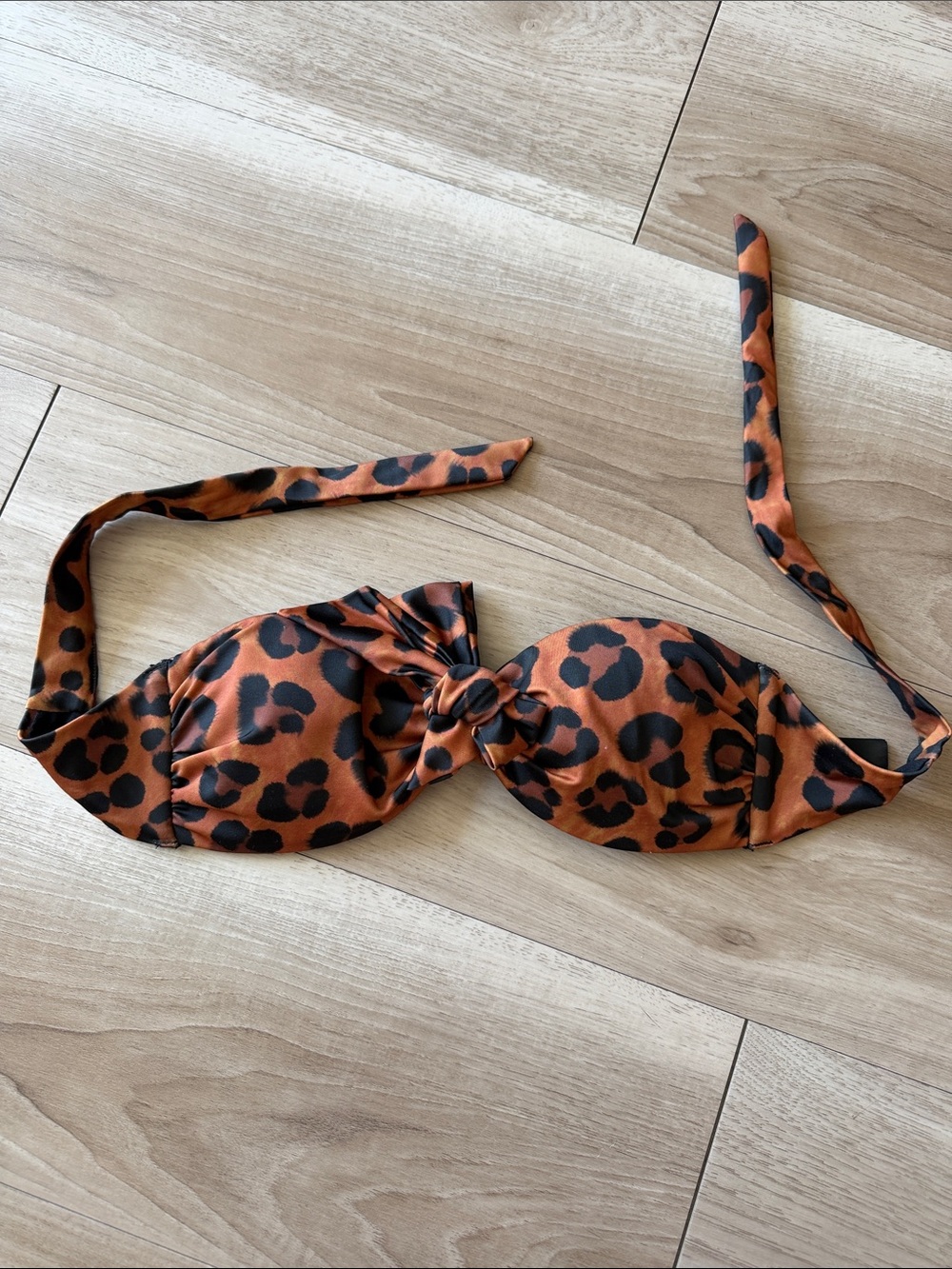 H&M Leopard Print Bandeau Bikini Top in Rust Brown and Black